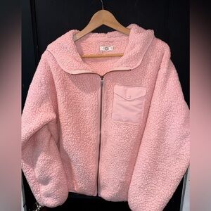 UGG Kadence Sherpa Hoodie Zip Jacket Pink Fleece Size M